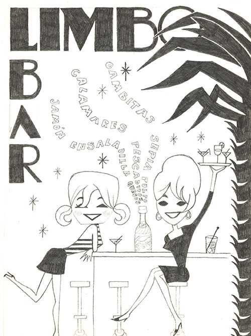 Diseño e ilustración de Cuqui Guillén para bar restaurante Limbo